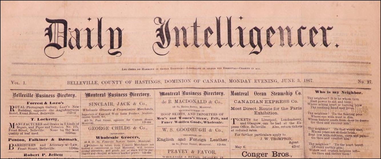 The Daily Intelligencer newspaper from 3 June 1867.