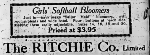 Ad for Girls' Softball Bloomers