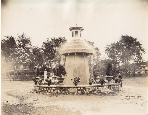 Concrete fountain in the 1920s.