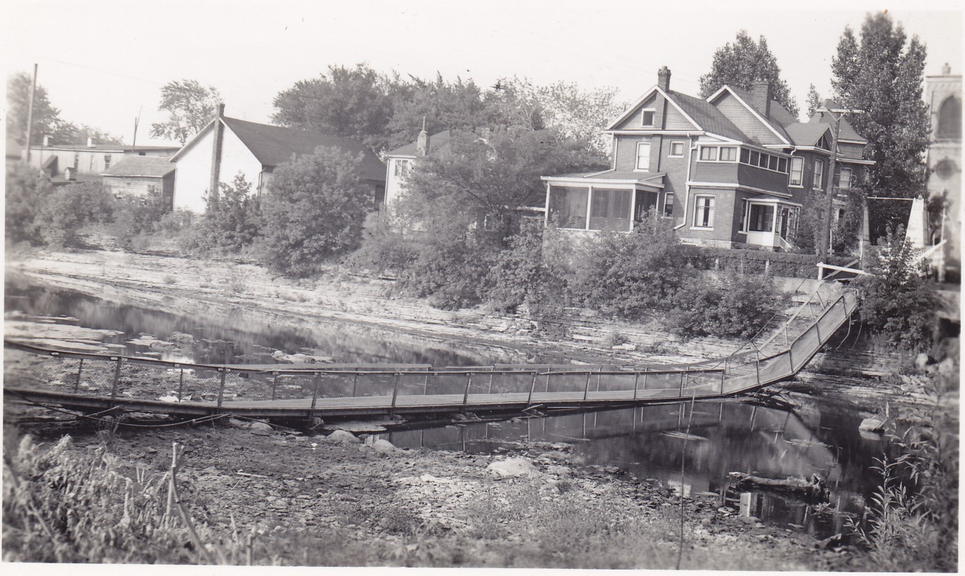 Collapsed footbridge over the Moira river in Belleville.