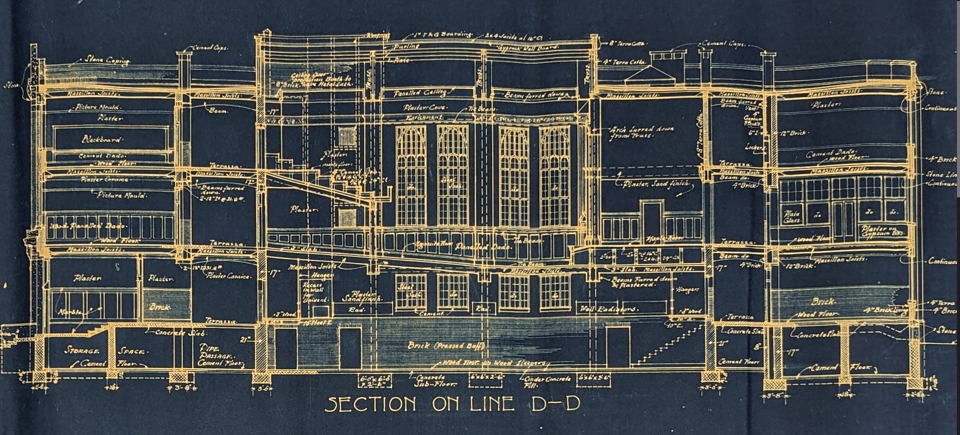Cross-section blueprint for Belleville Collegiate Institute and Vocational School.