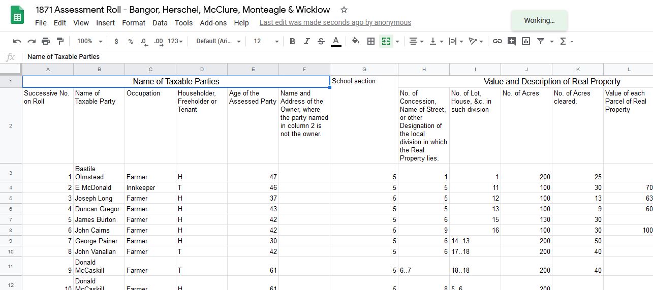 Bangor data entry form