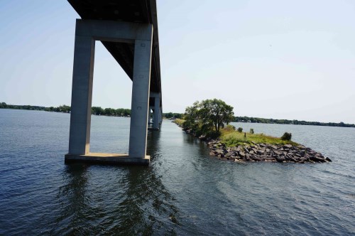 Causeway remains of old bridge.