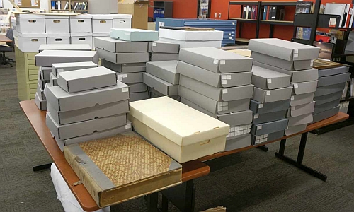 Deseronto archives boxes in Community Archives reading room