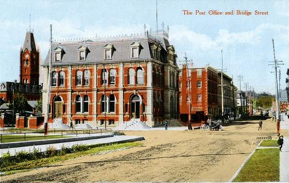 Postcard of the former Post Office on Bridge Street in Belleville