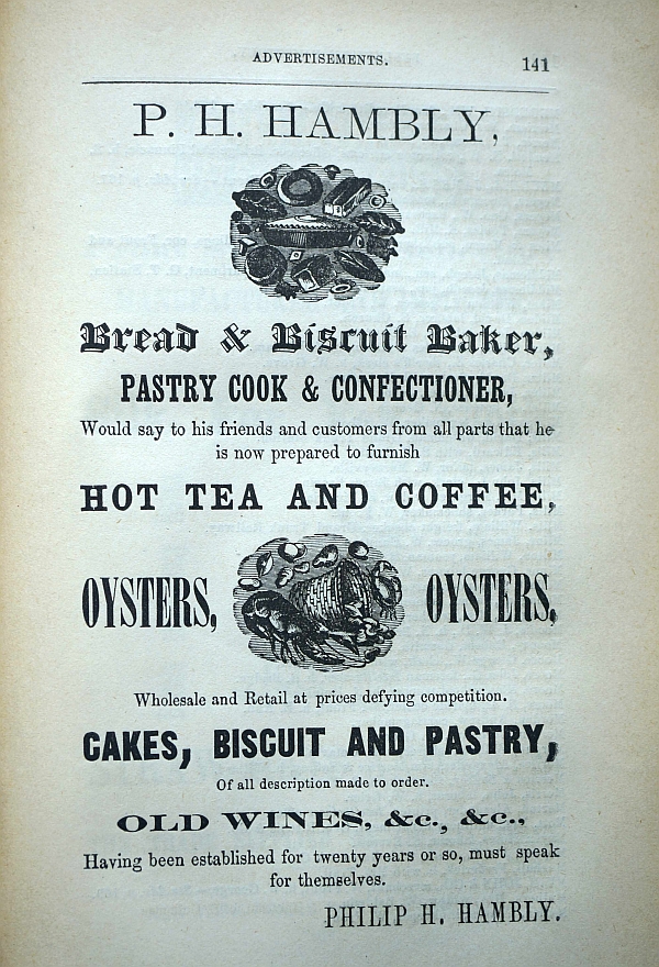 Ad for Philip H. Hambly bakery.