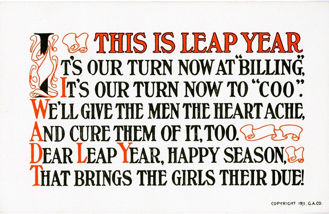 Leap Year postcard reads: This is leap year It's our turn now at