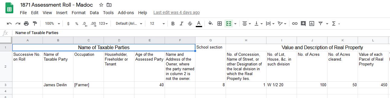 Madoc data entry form