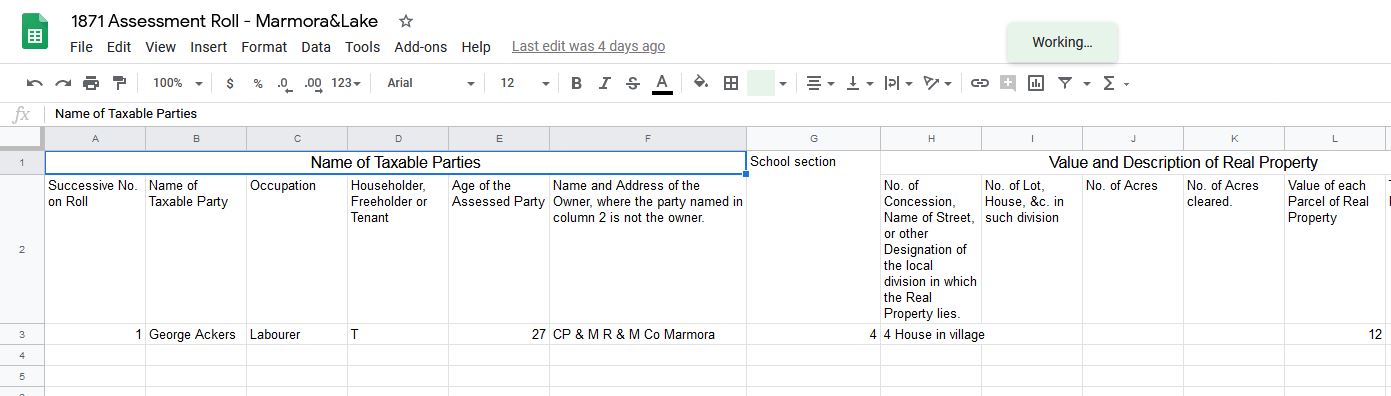 Marmora data entry form