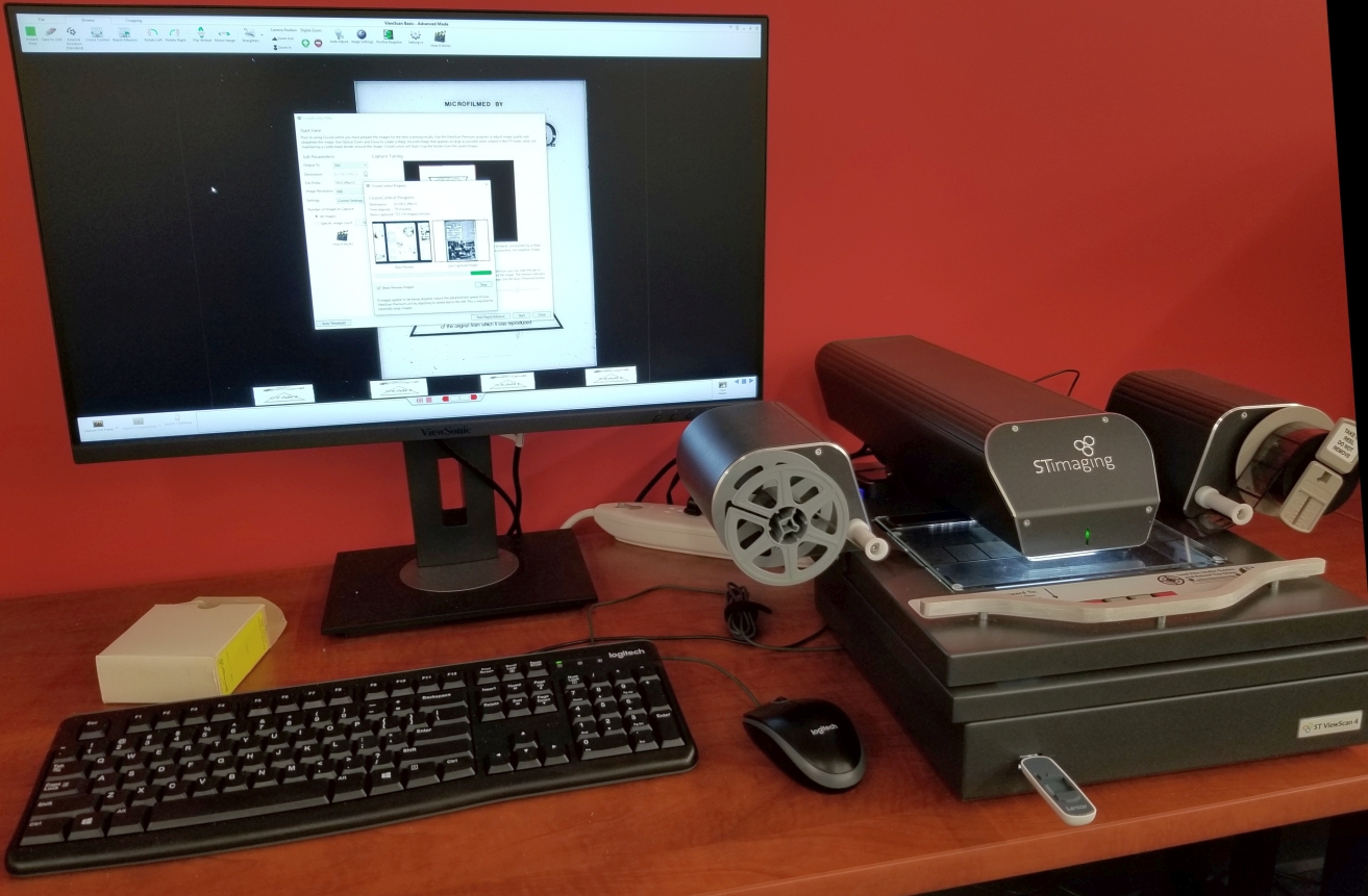 Microfilm scanner in operation.