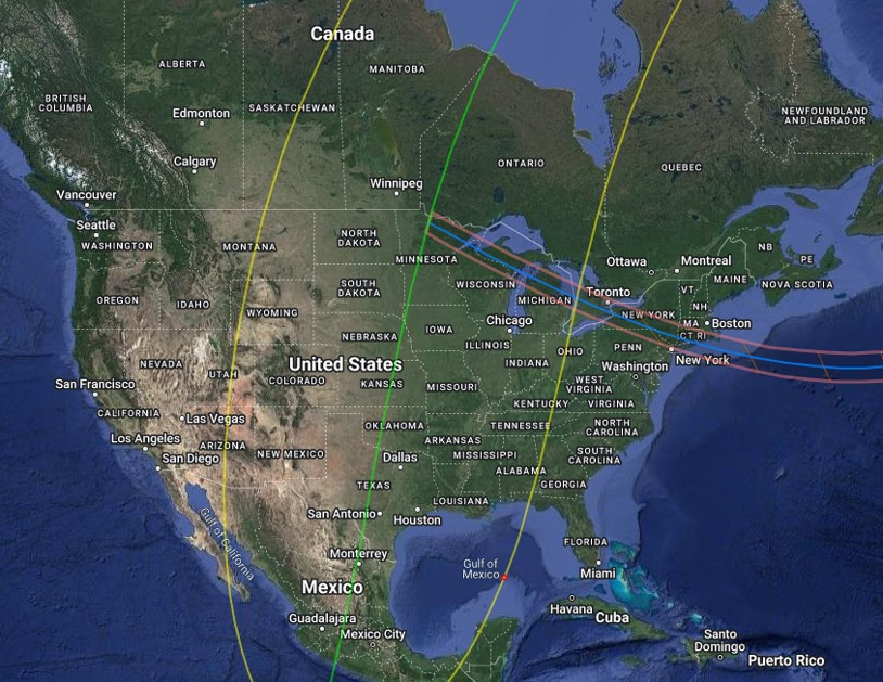 Google map of path of 1925 solar eclipse across North America.