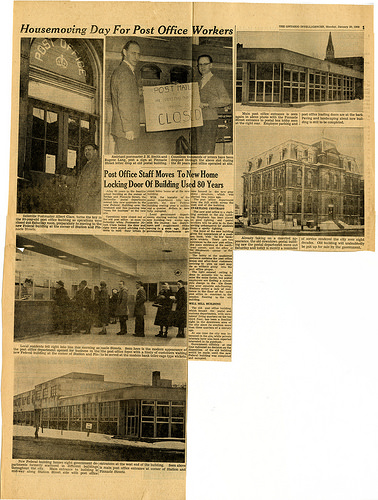 Newspaper article about moving day at the Belleville Post Office in 1960.