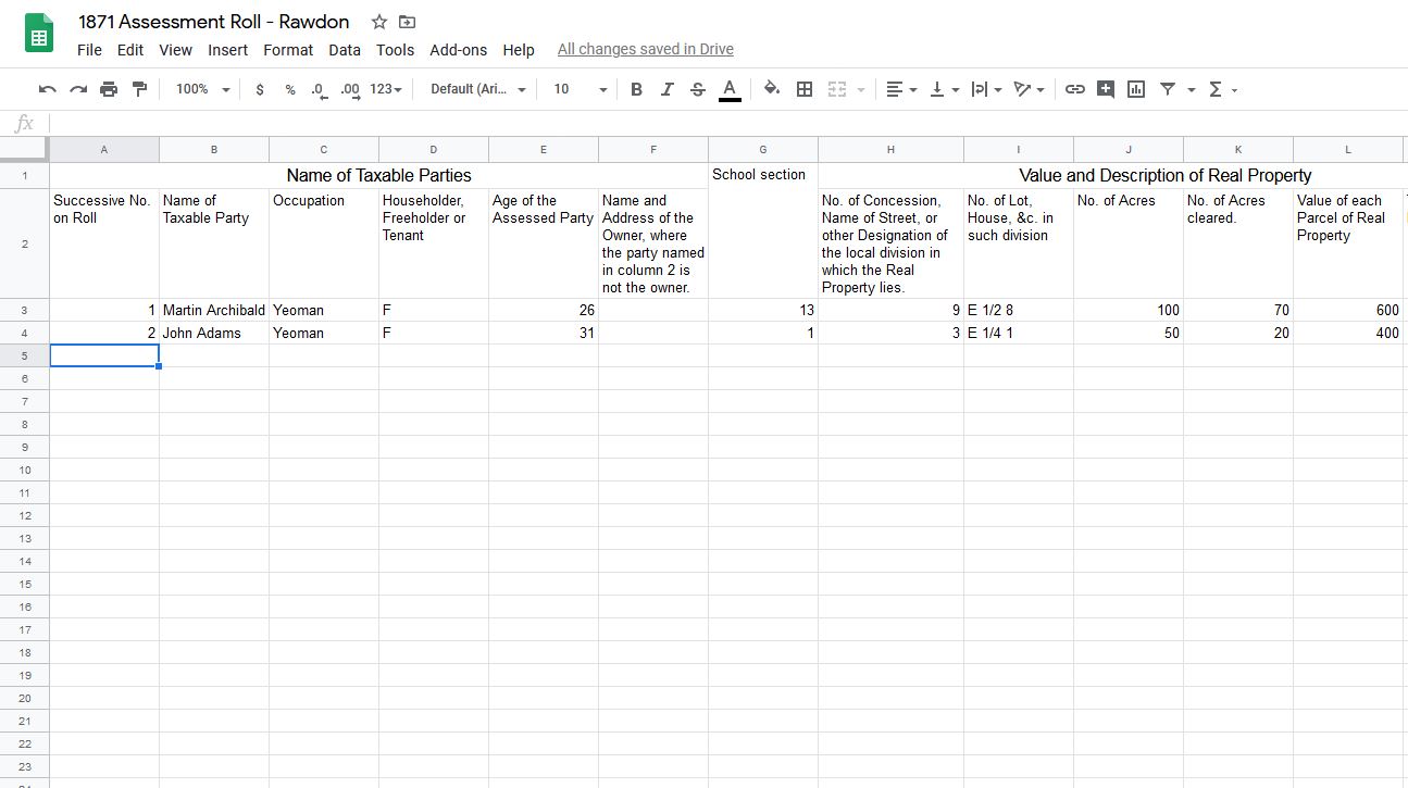 Rawdon data entry form