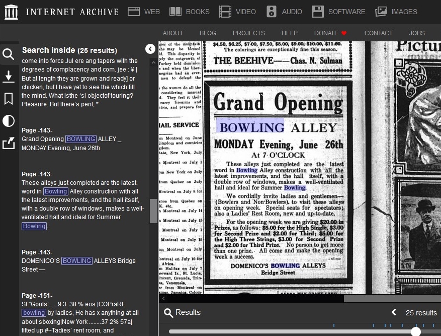 Search for the word 'bowling' in June 1922 newspapers.