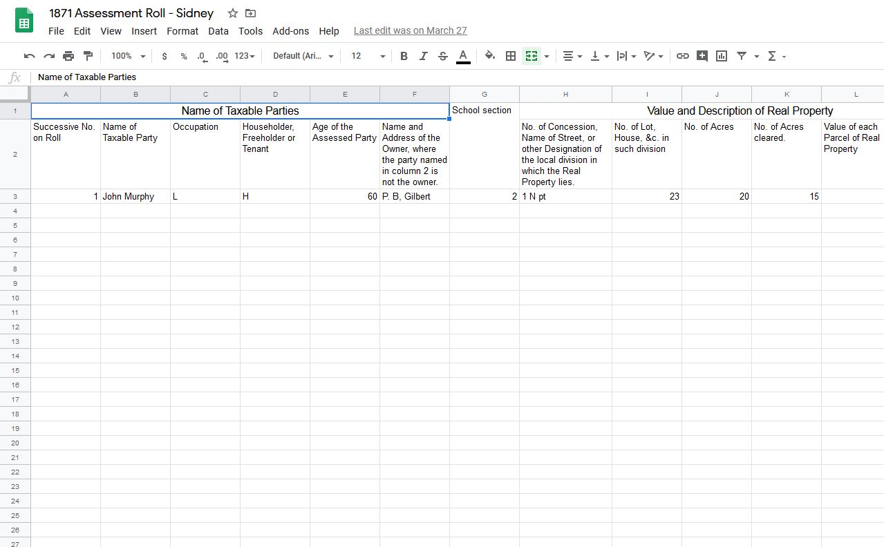 Sidney data entry form