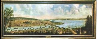 Reproduction of an oil painting of the settlement at Trent Port (Trenton) in 1842.