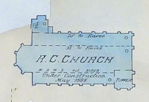 Detail of map showing St. Michael's church in 1888