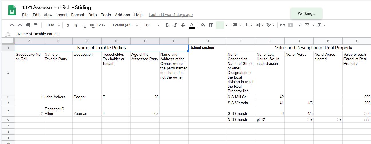 Stirling data entry form