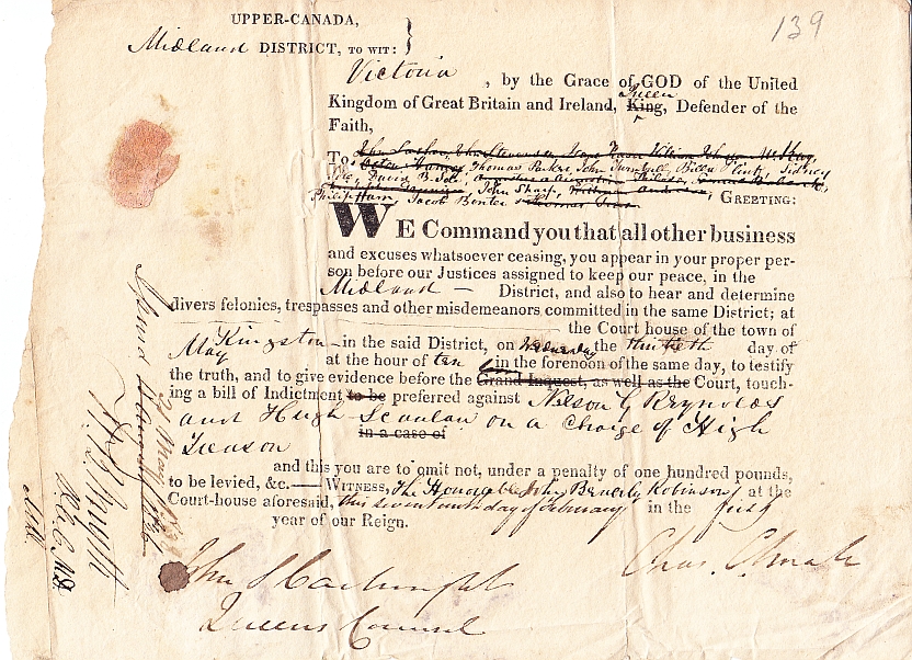 Summons in a case of high treason, 1838