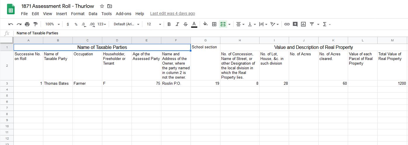 Thurlow data entry form