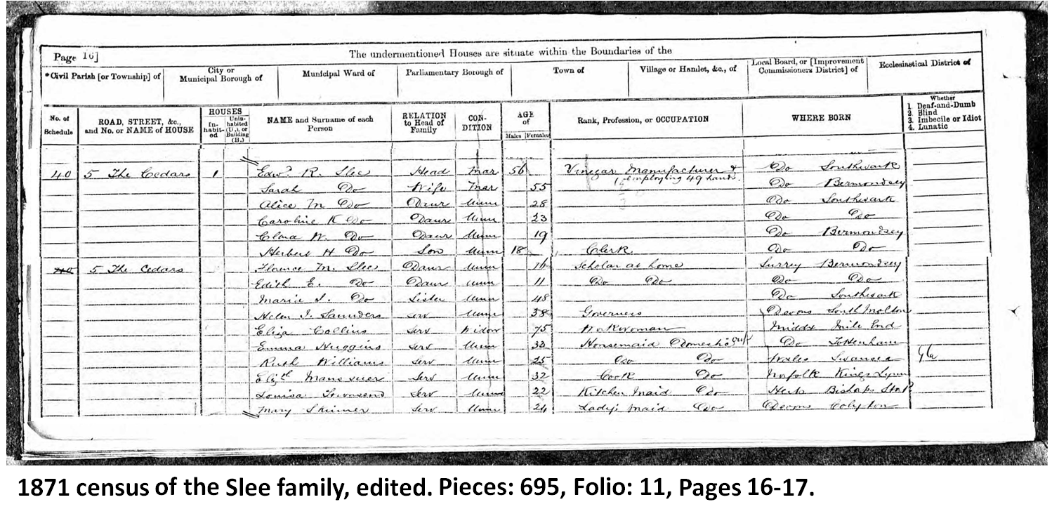 1871 census record of the Slee family