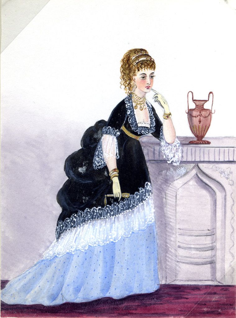 Watercolour of a woman in a ballgown