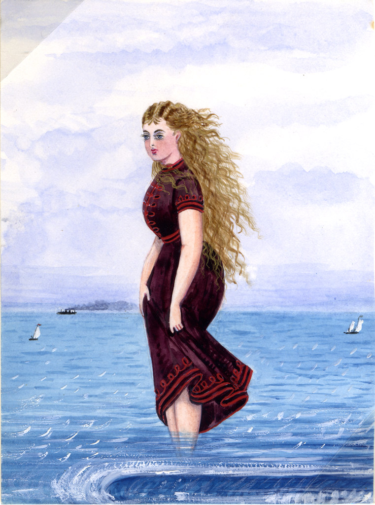 Watercolour of a woman in a bathing dress or day dress