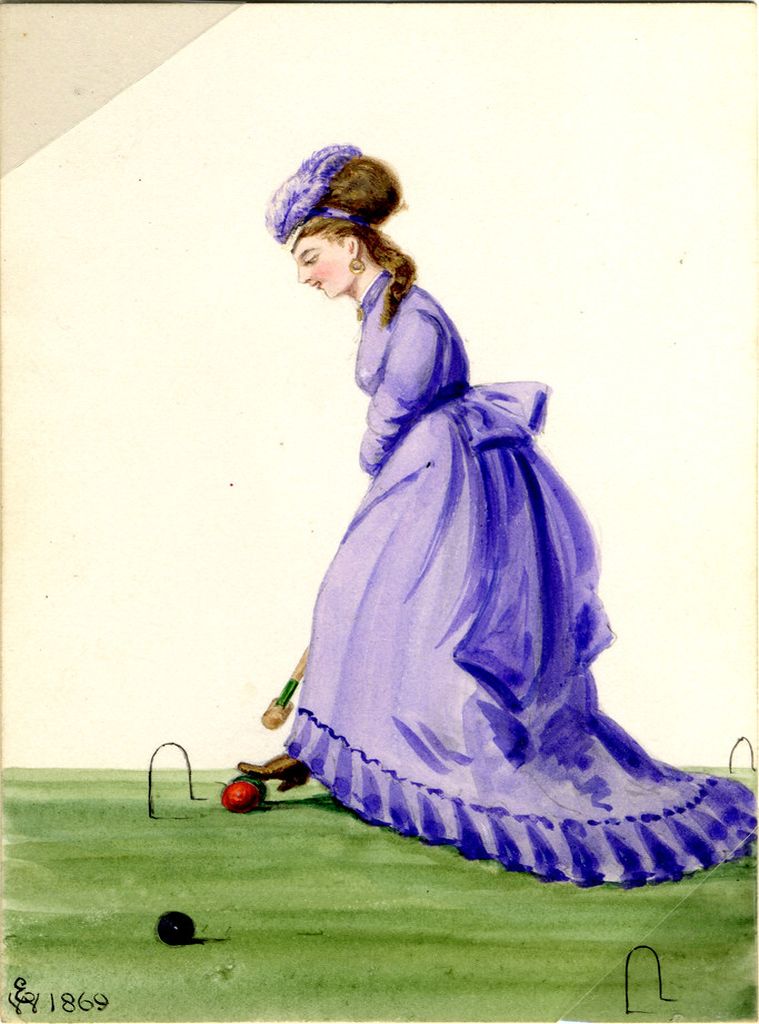 Watercolour of a woman in an outfit for croquet