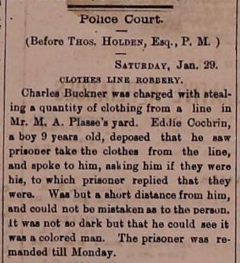 1881 report of theft by Charles Buckner.