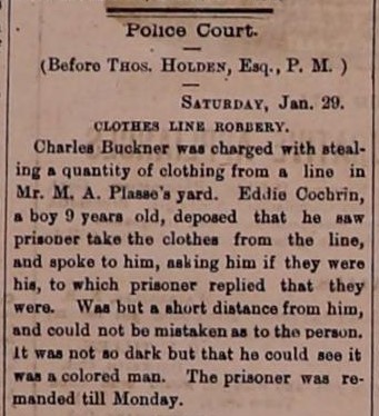 1881 report of theft by Charles Buckner.