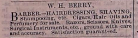 Ad for W. H. Berry's barber shop in Stirling.