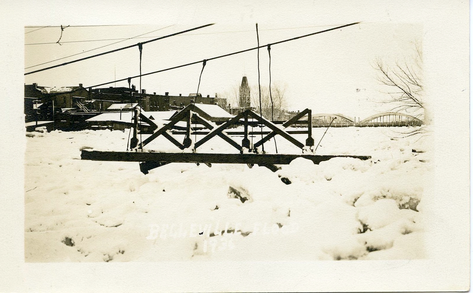 Damage to suspension footbridge in 1936.