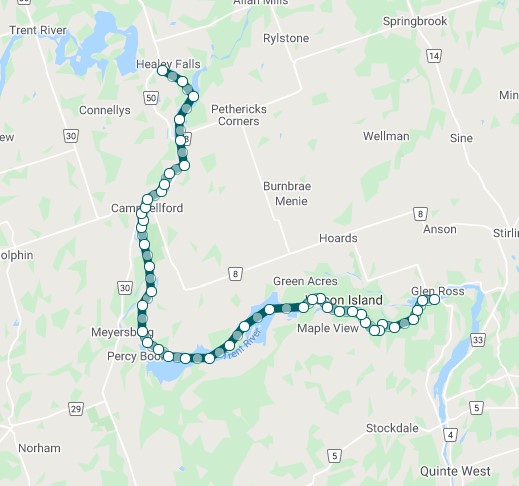 Route map for canoe trip, July 20, 1932