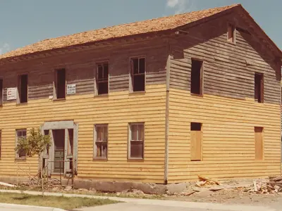 Frame house under renovation.