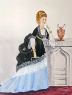 Drawing of a woman in a black ballgown.