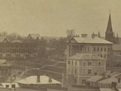 Detail of a photograph of the courthouse area of Belleville.