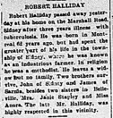 Newspaper obtituary for Robert Halliday.