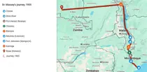 Google map tracing Dr. Massey's journey through Africa to Congo.