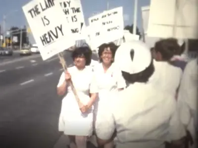 Nurses at a strike protest.