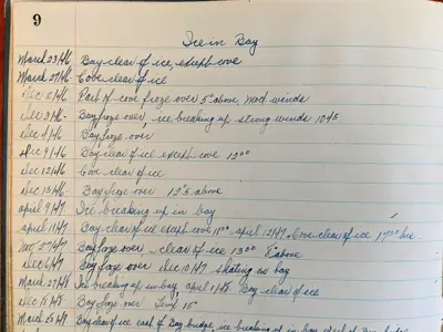 Record of ice in the Bay of Quinte.