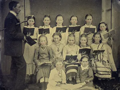 Teacher and class.