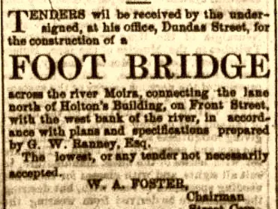 Newspaper ad requesting tenders for the construction of the footbridge.
