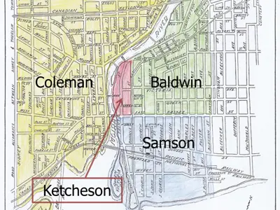 Boundaries of Belleville wards in 1850.