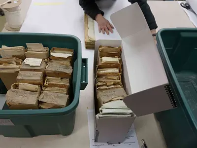Packing items into acid-free boxes.