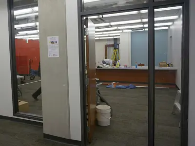 Window into the new Community Archives location.