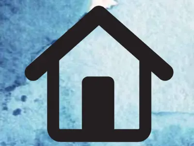 Home icon on a watercolour background.