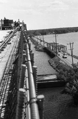 View from the Norris Whitney bridge, looking down to the old Bay Bridge.