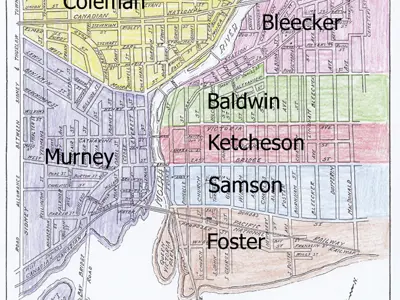 Boundaries of Belleville wards in 1874.
