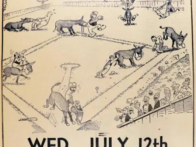 Newspaper ad for a game of Donkey Baseball.